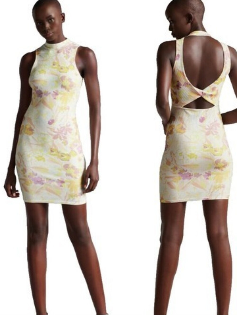 Ted Baker Floral Open Back Cutout Ribbed Bodycon Mini Dress Size 4